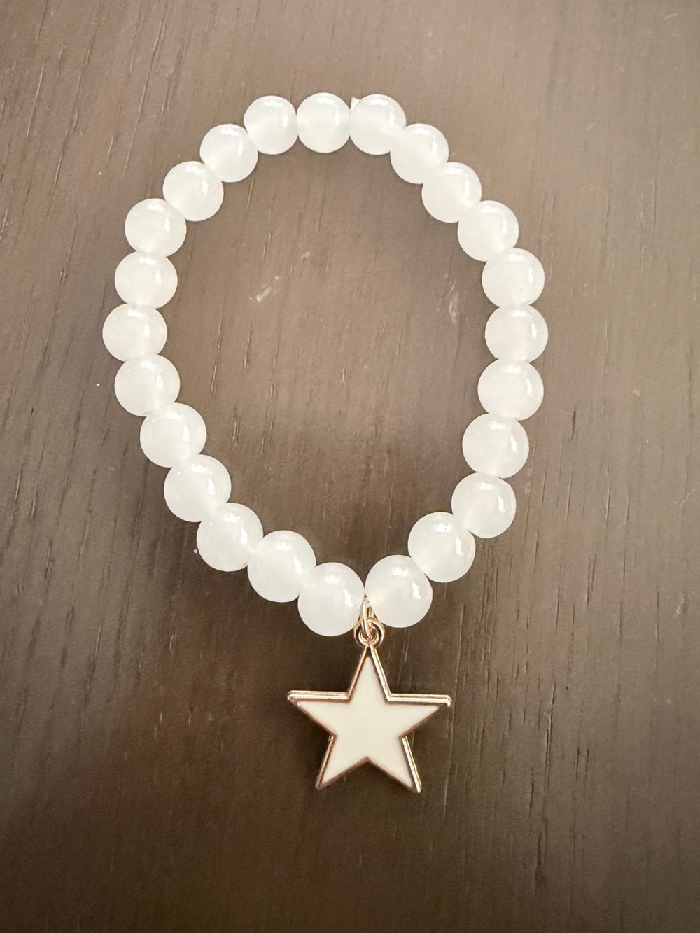 White Beaded Stretch Bracelet with Gold Star Charm